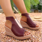 Open toe wedge sandals by Plush Fashion Hub featuring stylish straps and a comfortable platform heel.