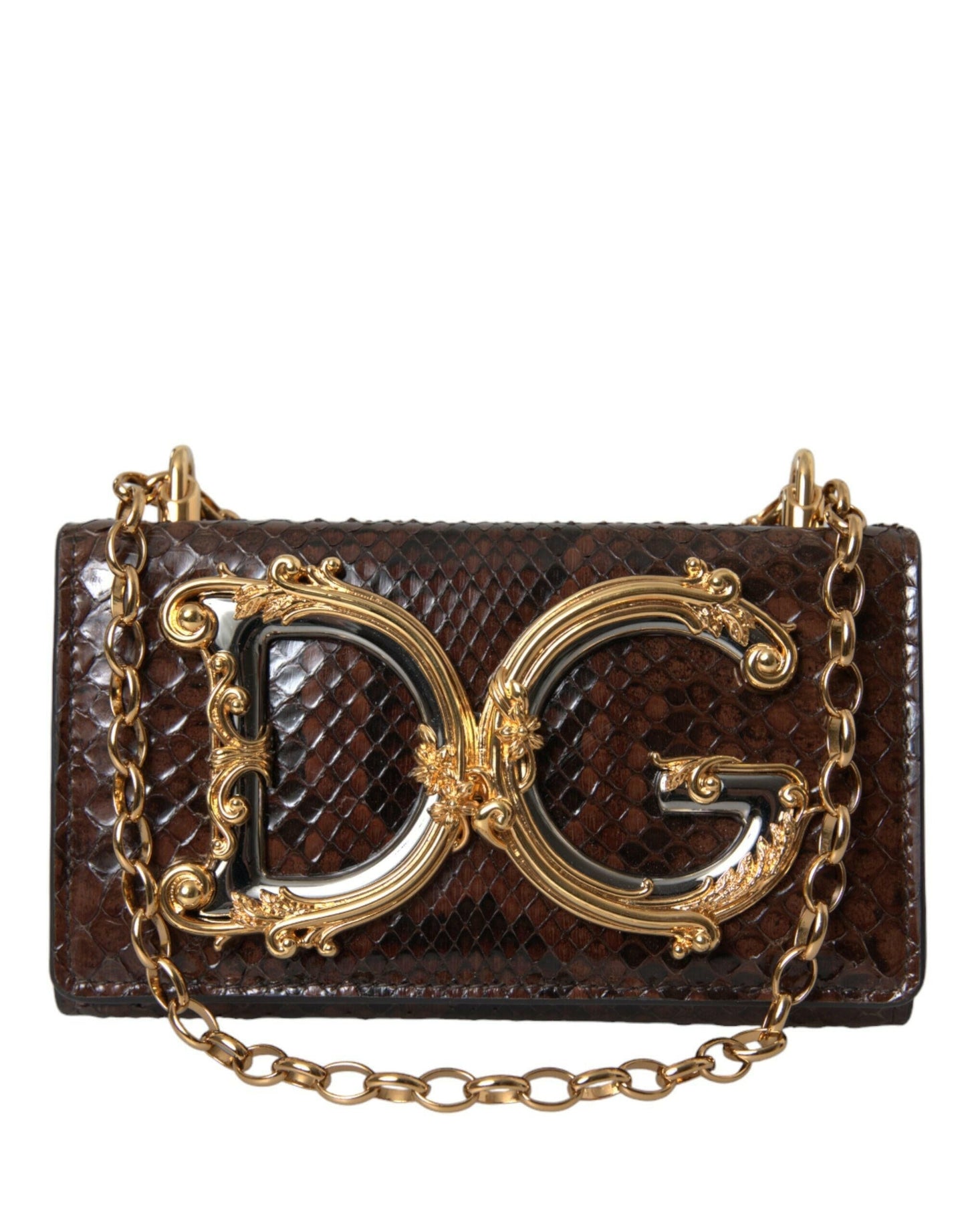Dolce & Gabbana Brown Python Leather DG Girls Crossbody Phone Bag MaraFormigone