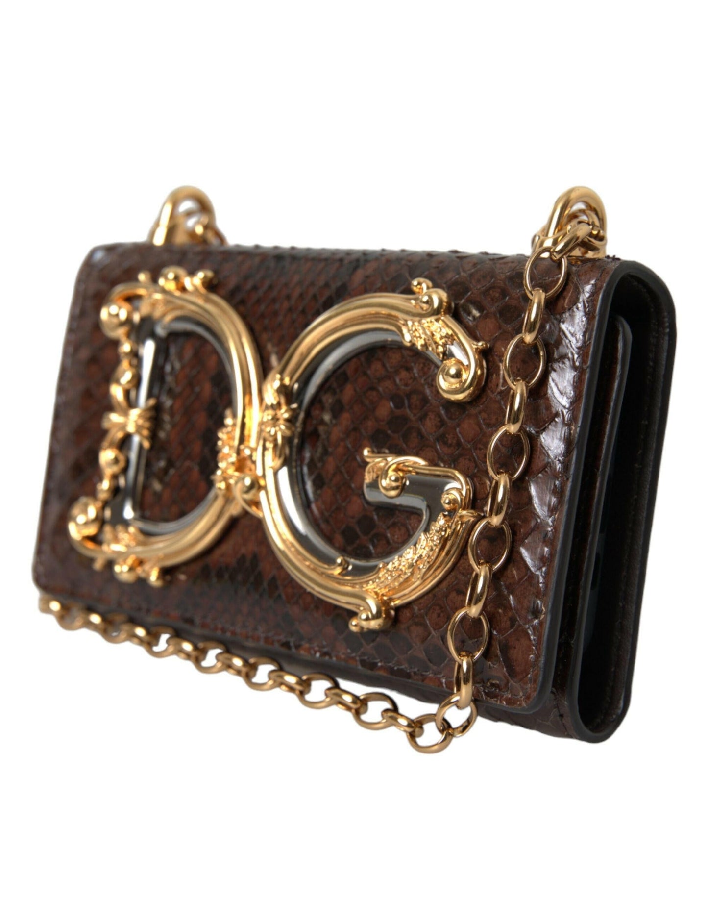 Dolce & Gabbana Brown Python Leather DG Girls Crossbody Phone Bag MaraFormigone