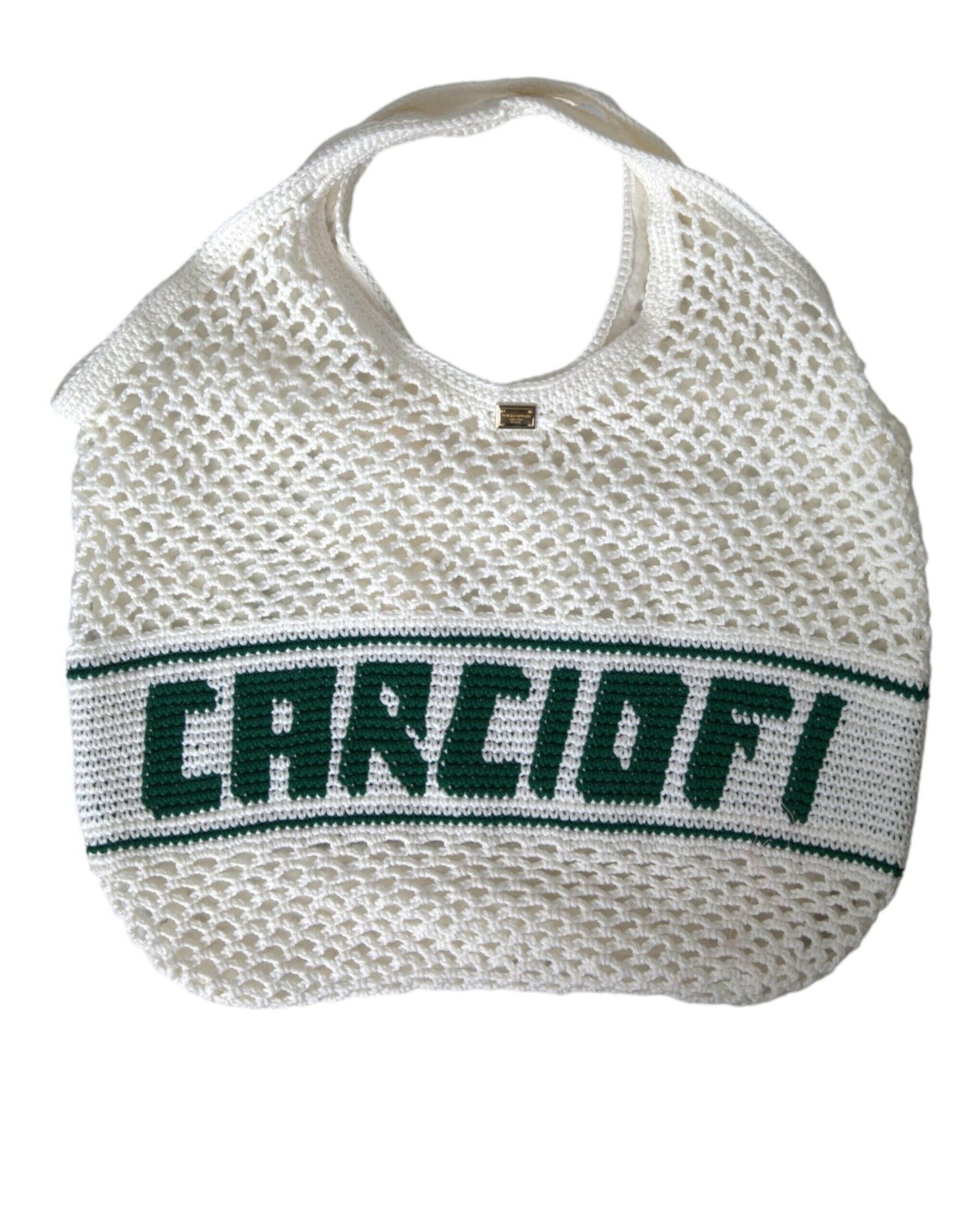 Dolce & Gabbana White Green Knitted Cotton Logo Shopping Tote Bag MaraFormigone