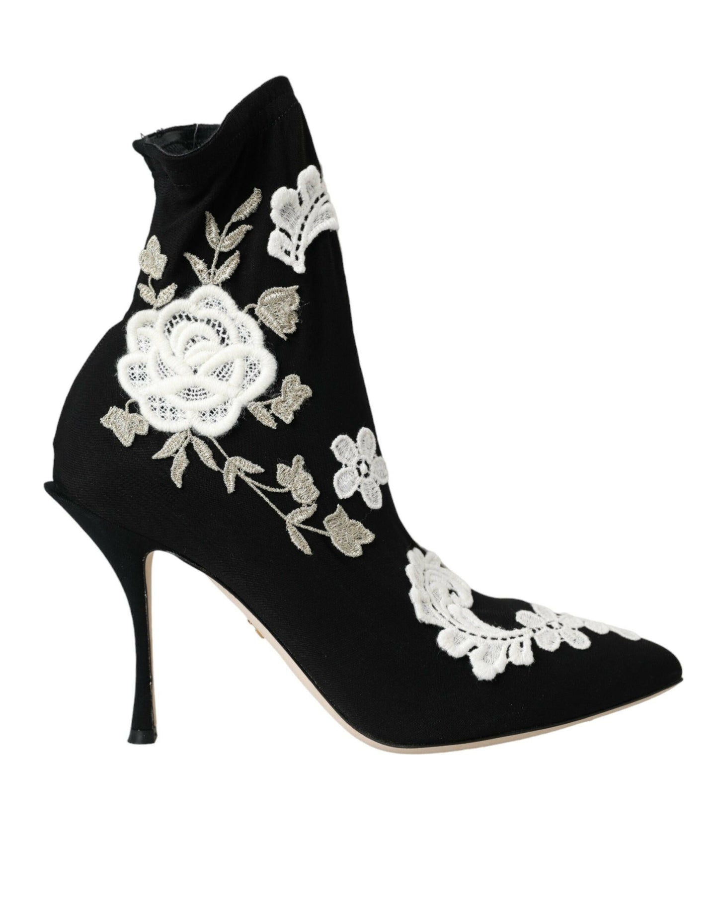Dolce & Gabbana Black White Embroidery Slip On Boots Shoes MaraFormigone
