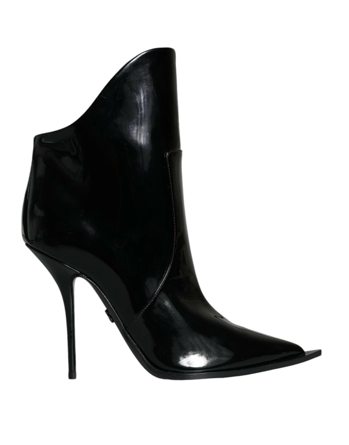 Dolce & Gabbana Black Patent Leather Pointed Ankle Boots Shoes MaraFormigone
