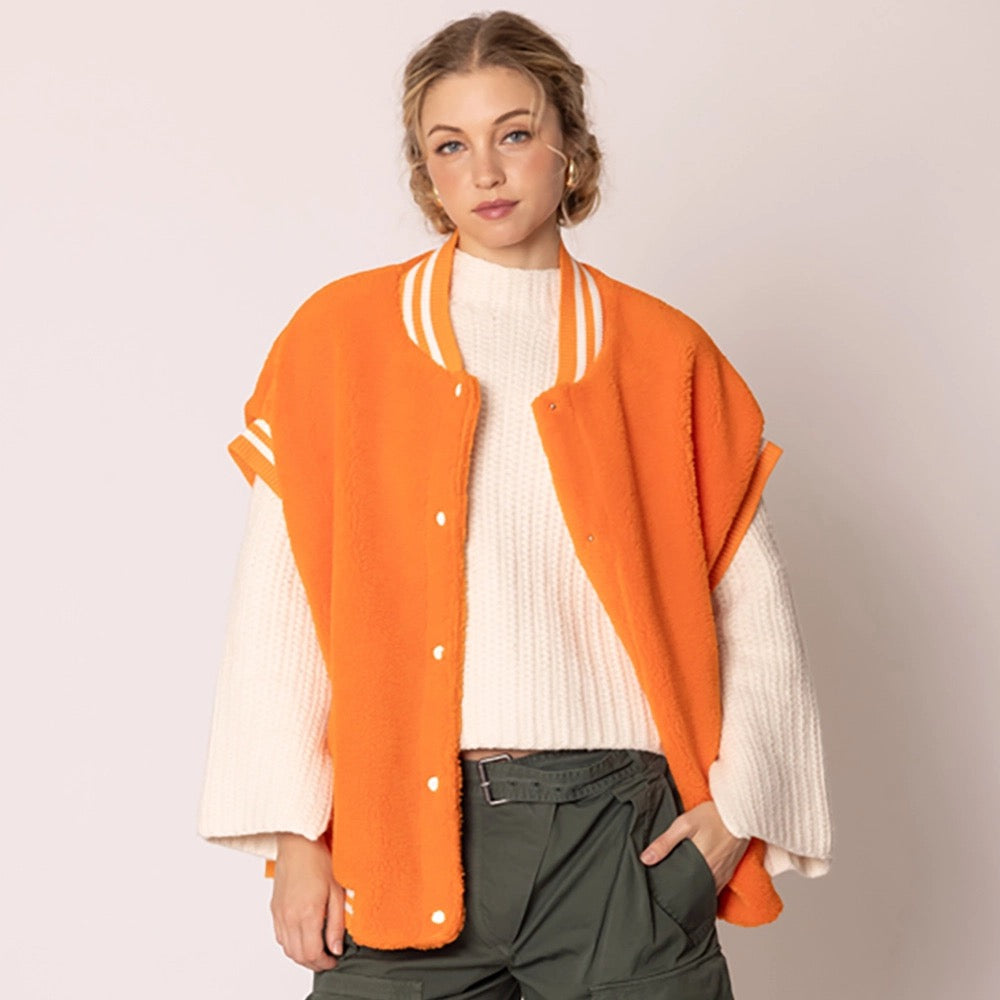 Oversized Sherpa Varsity Baseball Vest