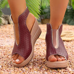 Open toe wedge sandals by Plush Fashion Hub featuring a stylish design and comfortable platform heel for casual summer wear.