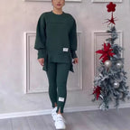 Women's solid color casualwear 2-piece set by FitiqueFit, featuring a relaxed top and matching pants for comfortable everyday wear.