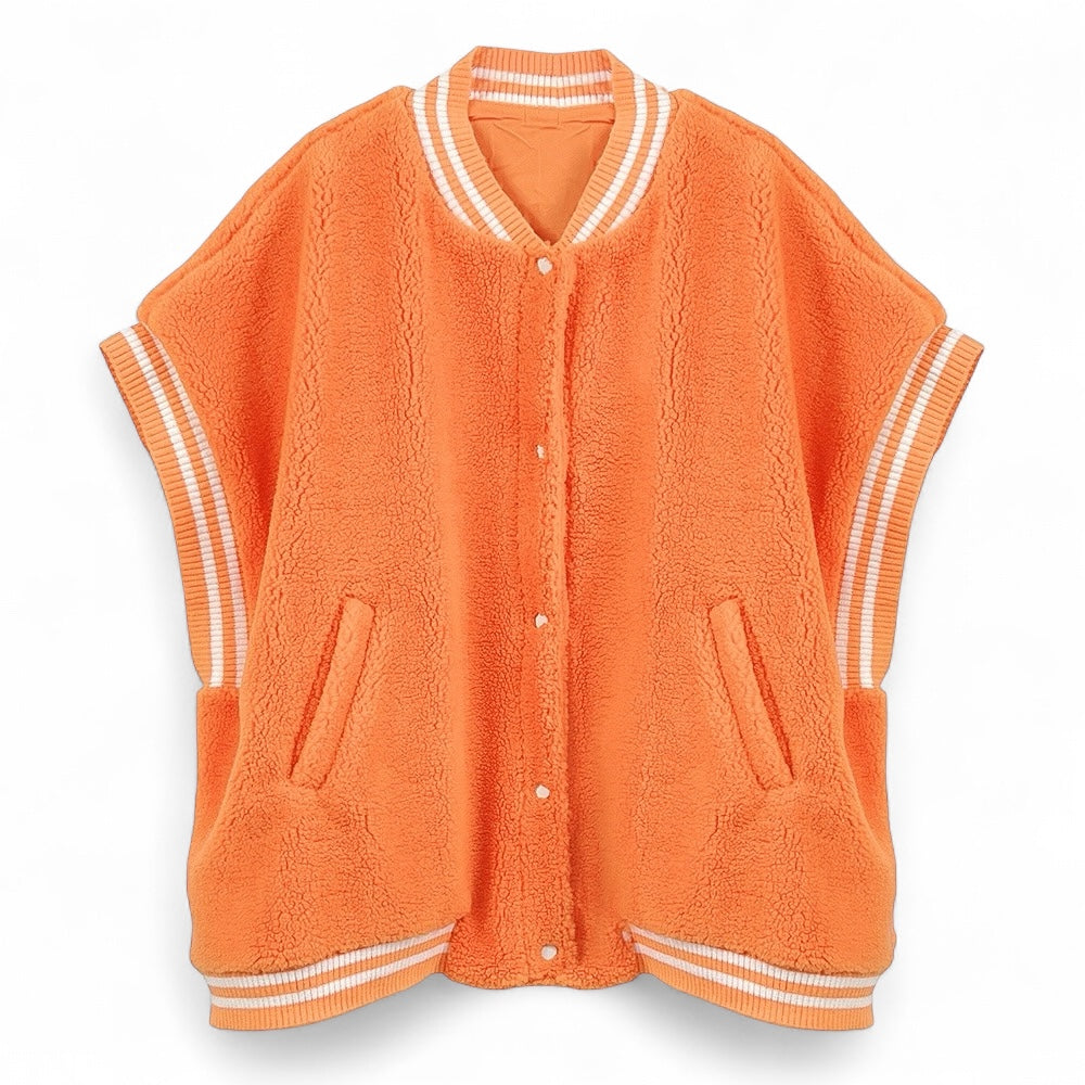 Oversized Sherpa Varsity Baseball Vest