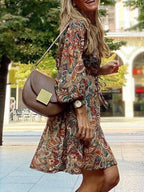 Paisley print balloon sleeve mini dress by Trendsi featuring a boho style, perfect for parties and casual outings.