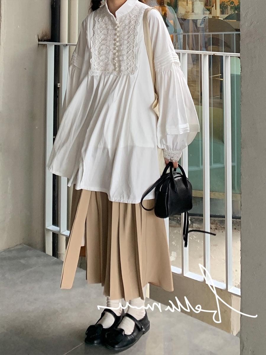 Loose Vintage Stand Collar Long Sleeve Shirt Plush Fashion Hub