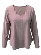 Elegant women's eyelet long sleeve blouse by Trendsi, featuring a versatile stretchy office top with eyelet details and a stylish fit.