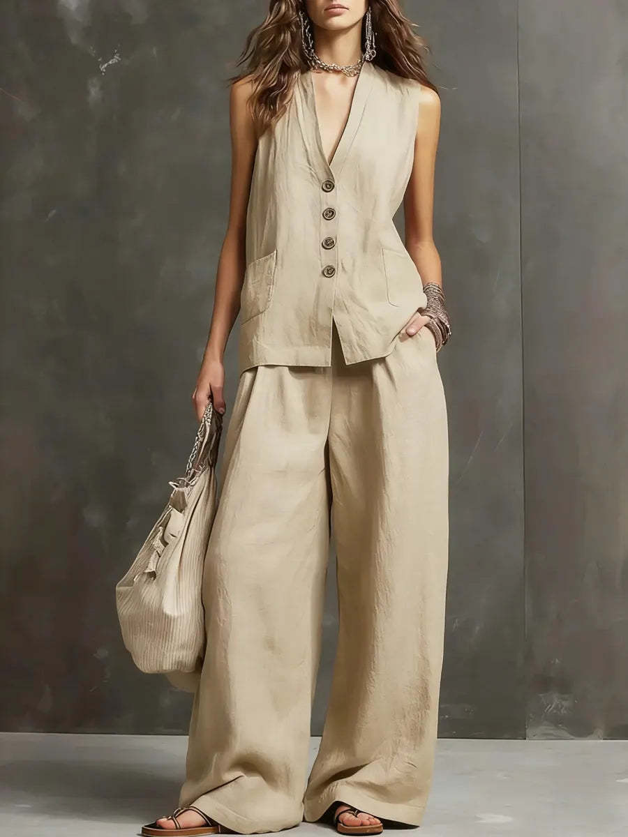 Women's Sleeveless Vest & Wide-Leg Pants Two-Piece Set – 10 Colors XS–3XL FitiqueFit