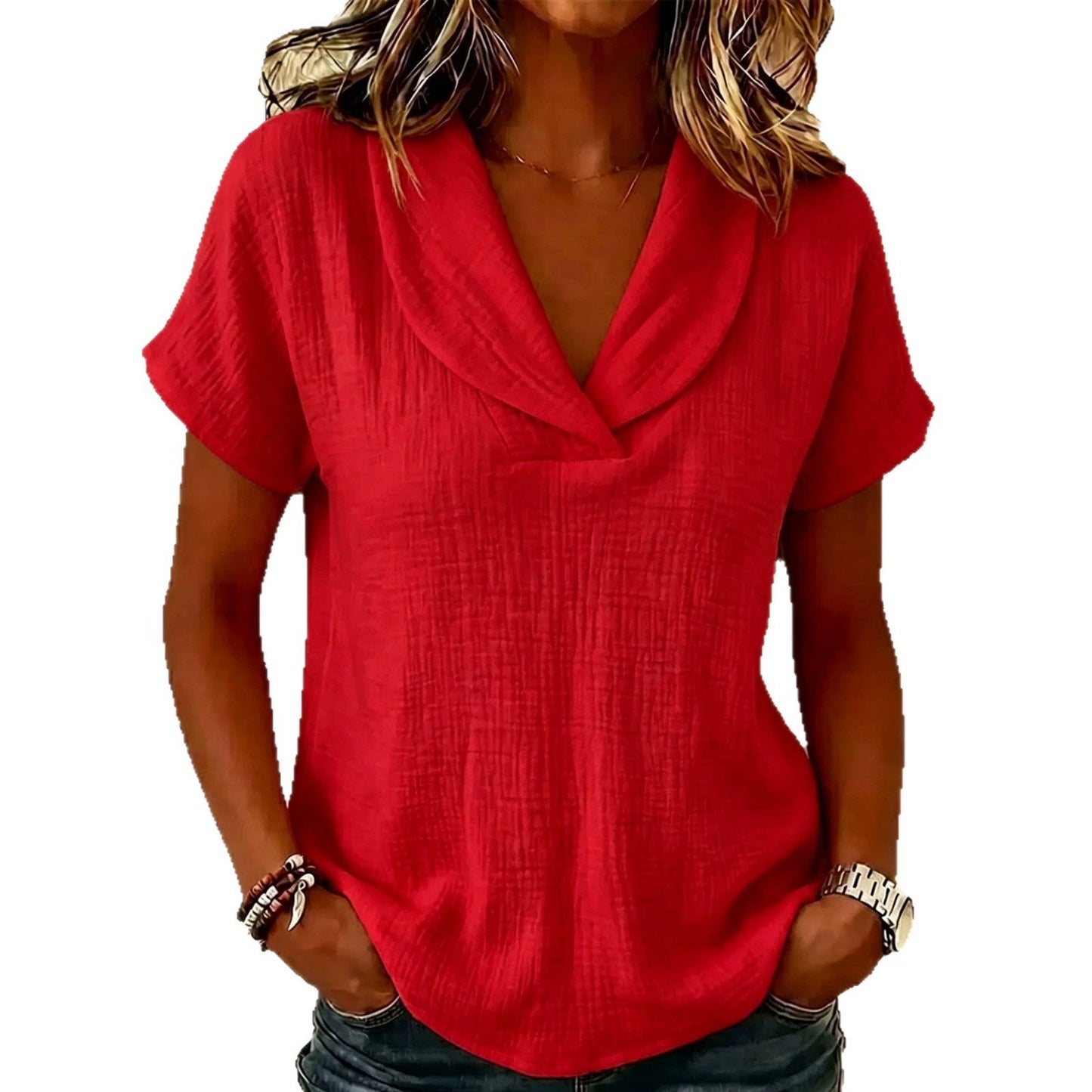 Women's Knitted Short-Sleeve Butterfly Collar Top | Casual Feminine Knitwear Plush Fashion Hub