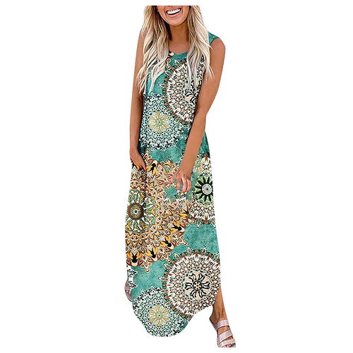 Women's Printed Irregular Hem Sleeveless Summer Dress