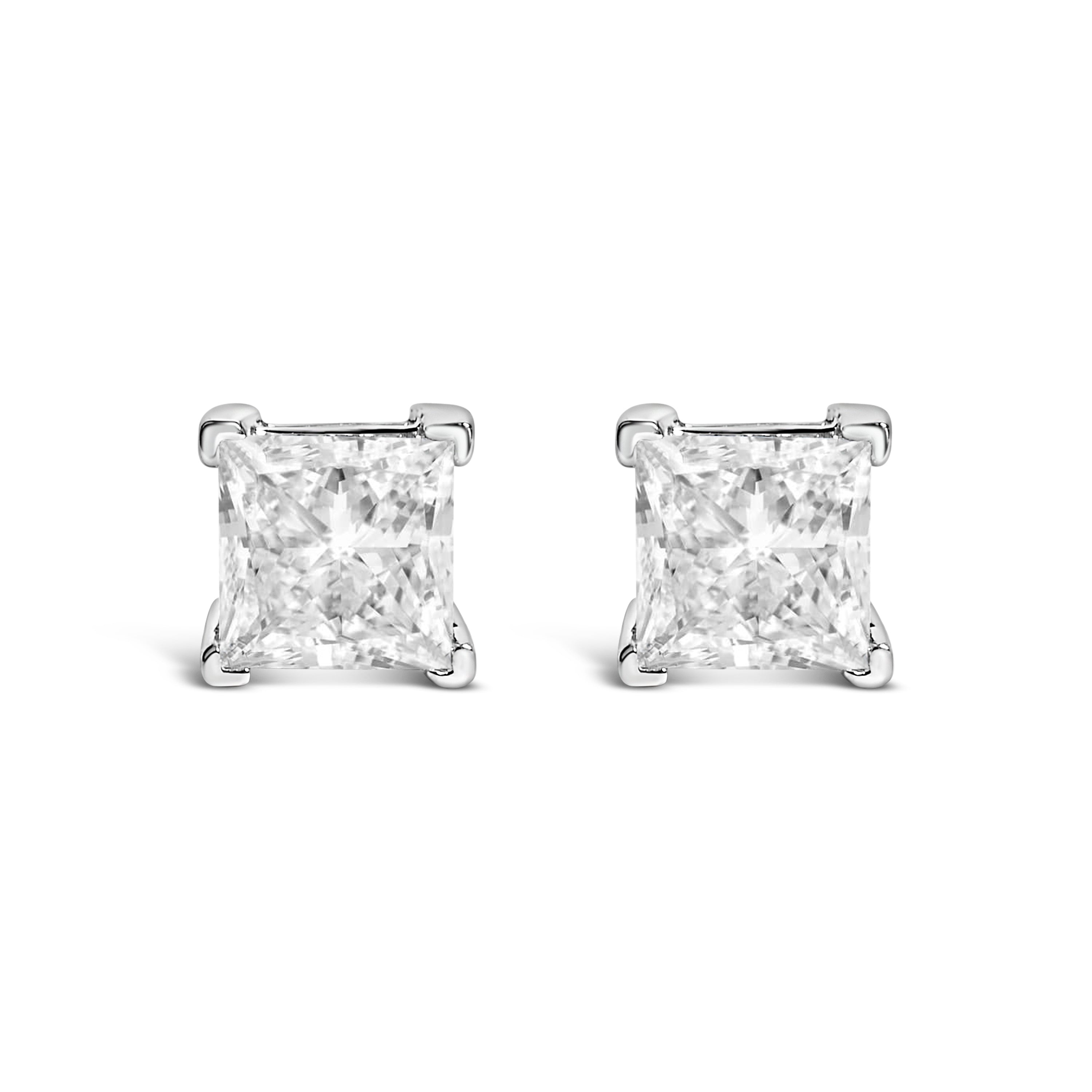 14K White Gold 1.0 Cttw Princess Cut Lab Grown Diamond Solitaire Stud Earrings (F-G Color, VS2-SI1 Clarity)