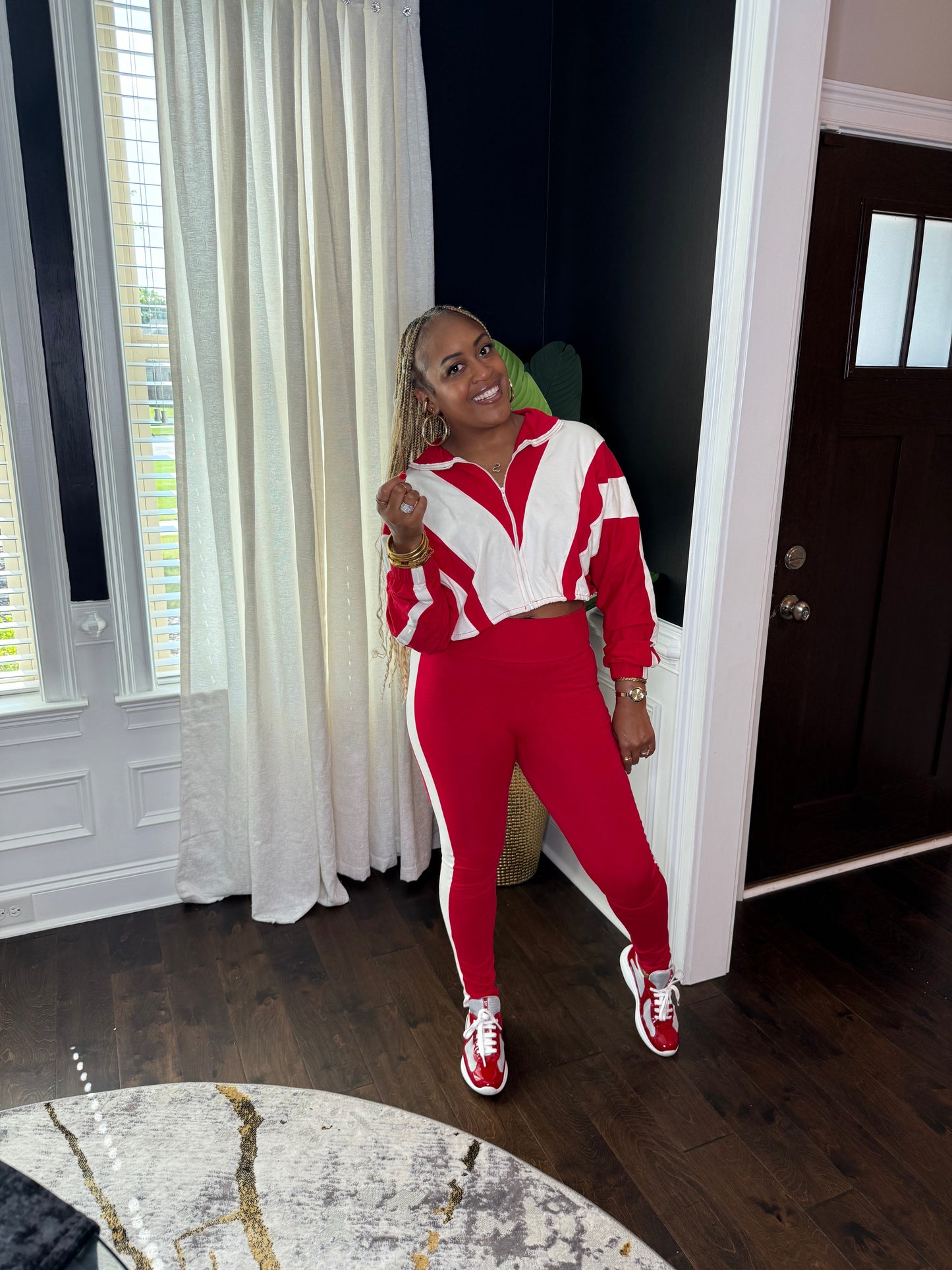 Power Play Colorblock Zip-Up Set – Red/Cream The Bella Noire Store