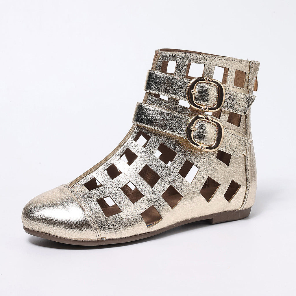 Women's round toe cutout ankle boots by Trendsi with stylish design, low heel, and comfortable fit, shown in a close-up view.