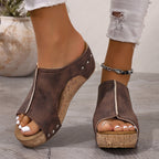 Open toe wedge sandals by Plush Fashion Hub featuring stylish straps and a comfortable platform heel.