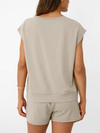 Women's soft round neck cap sleeve lounge set with drawstring shorts, stylish and comfortable 2-piece outfit by Trendsi.