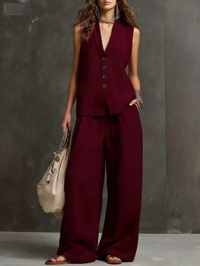 Women's Sleeveless Vest & Wide-Leg Pants Two-Piece Set – 10 Colors XS–3XL FitiqueFit