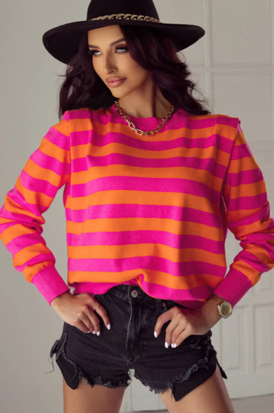 80s Bright Pink & Orange Shoulder Sweater Pretty Little Patriot