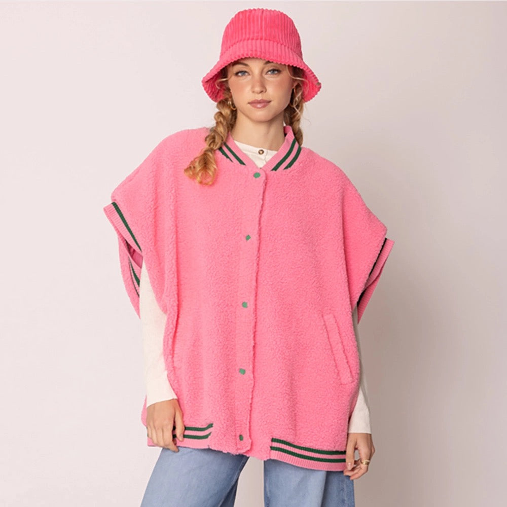 Oversized Sherpa Varsity Baseball Vest