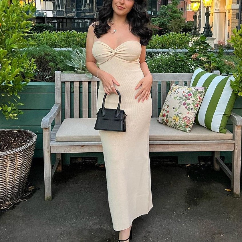 Women's Off-Shoulder Irregular Hem Knitted Maxi Dress