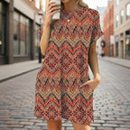 Floral print loose casual dress with round neck, short sleeves, and side pockets by FitiqueFit, perfect for relaxed everyday wear.
