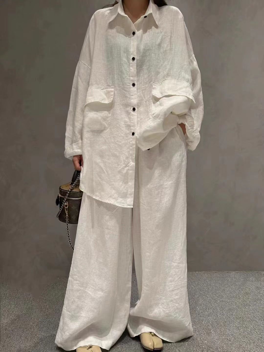 Linen Loose Shirt &Wide-Leg Pants 2-Pieces Suit Plush Fashion Hub