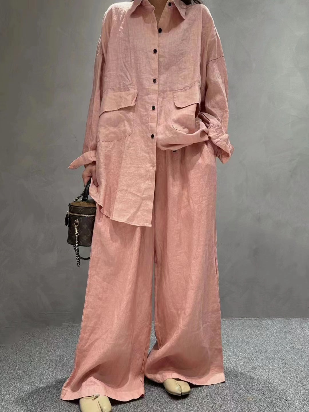 Linen Loose Shirt &Wide-Leg Pants 2-Pieces Suit Plush Fashion Hub