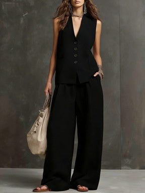 Women's Sleeveless Vest & Wide-Leg Pants Two-Piece Set – 10 Colors XS–3XL FitiqueFit