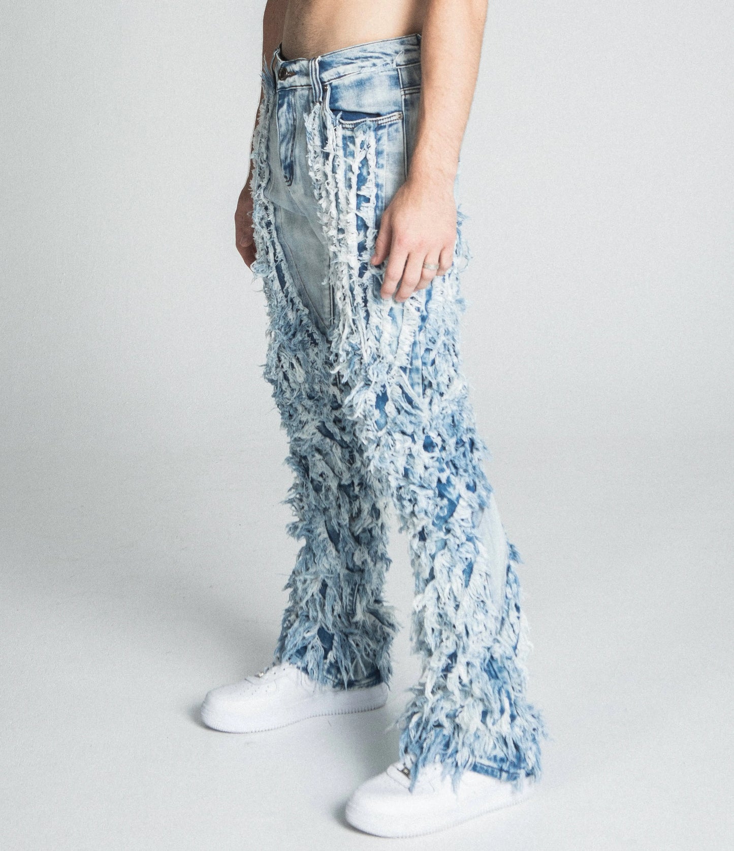 AJ18SK EXTREME FRAYED STACKED JEANS Plush Fashion Hub