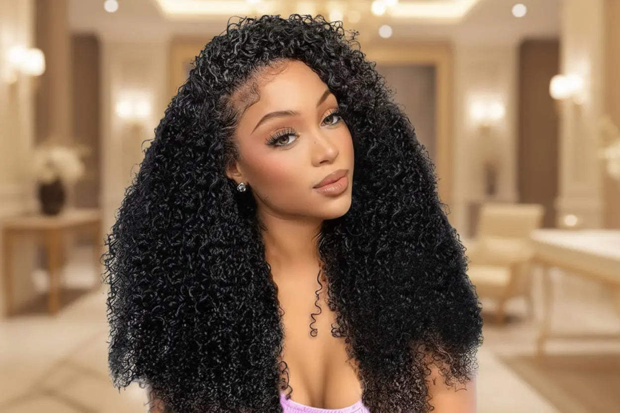 Afro Kinky Curly Glueless Wig 5x5 Bleached Knots Wear Go Wig Pre Cut HD Lace Front Wig 100% Kinky Curly Human Hair Wigs For Women AURORE LUXURE
