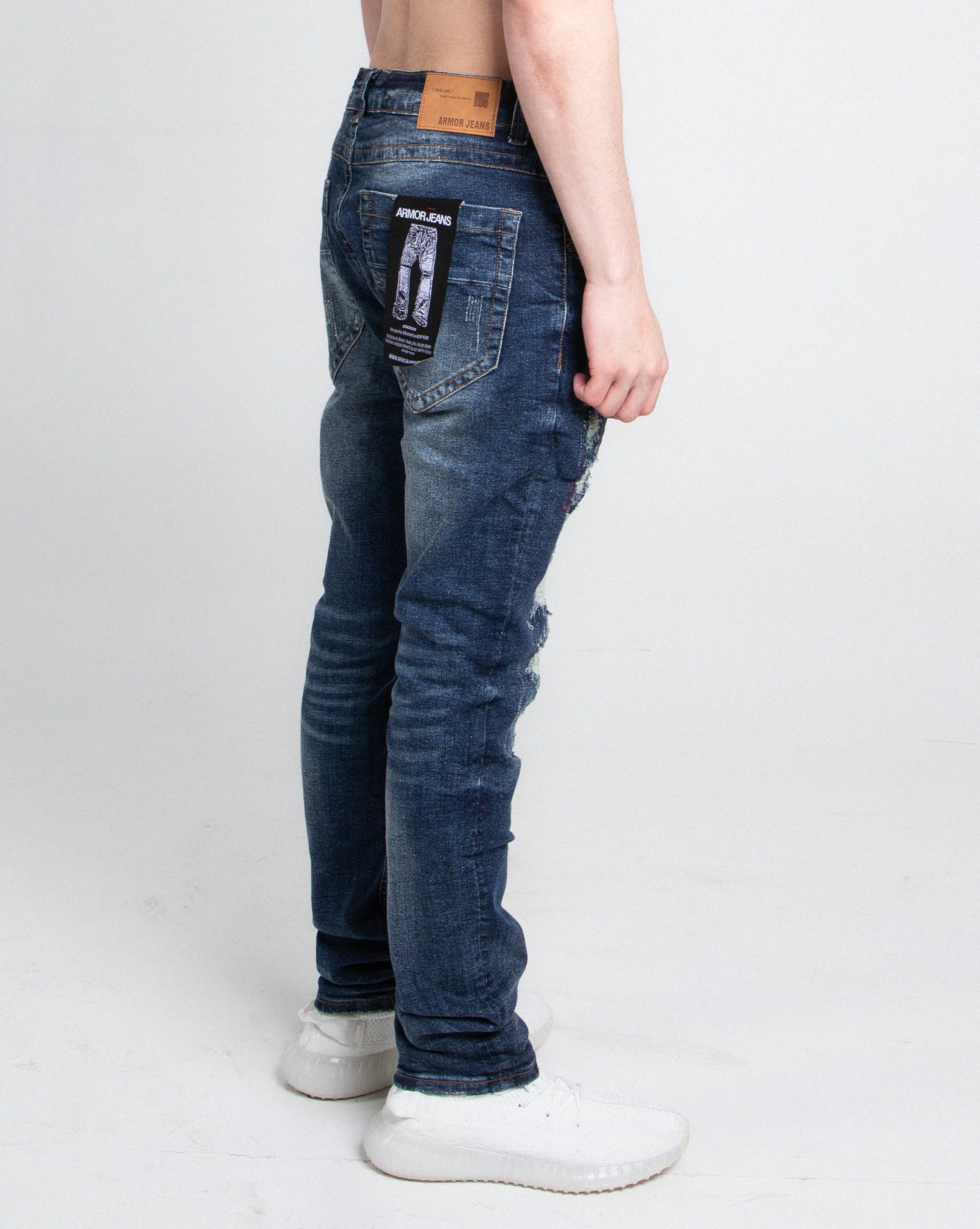 A403 SMALL RIPPED MID-RISE SKINNY JEANS ARMOR JEANS