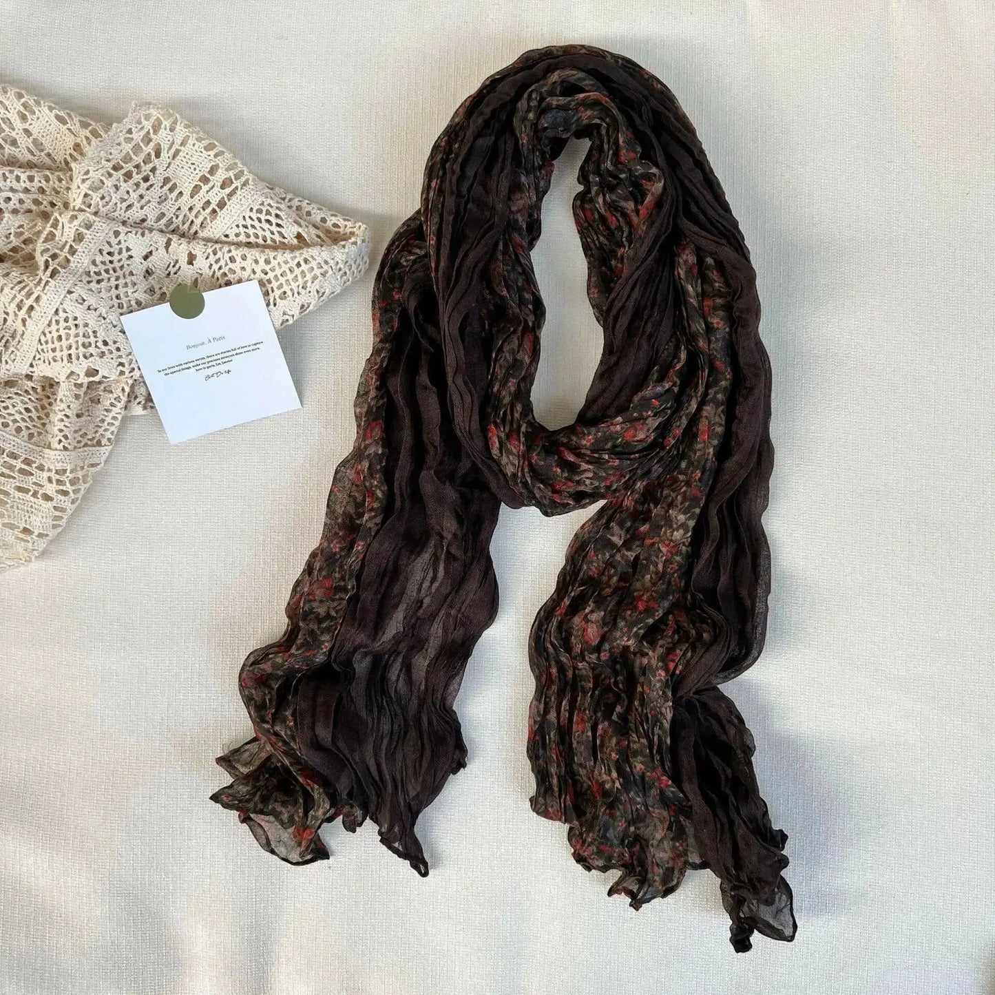 Artistic Retro Soft Small Floral Vintage Cotton And Linen Scarf For Women - Plush Fashion Hub