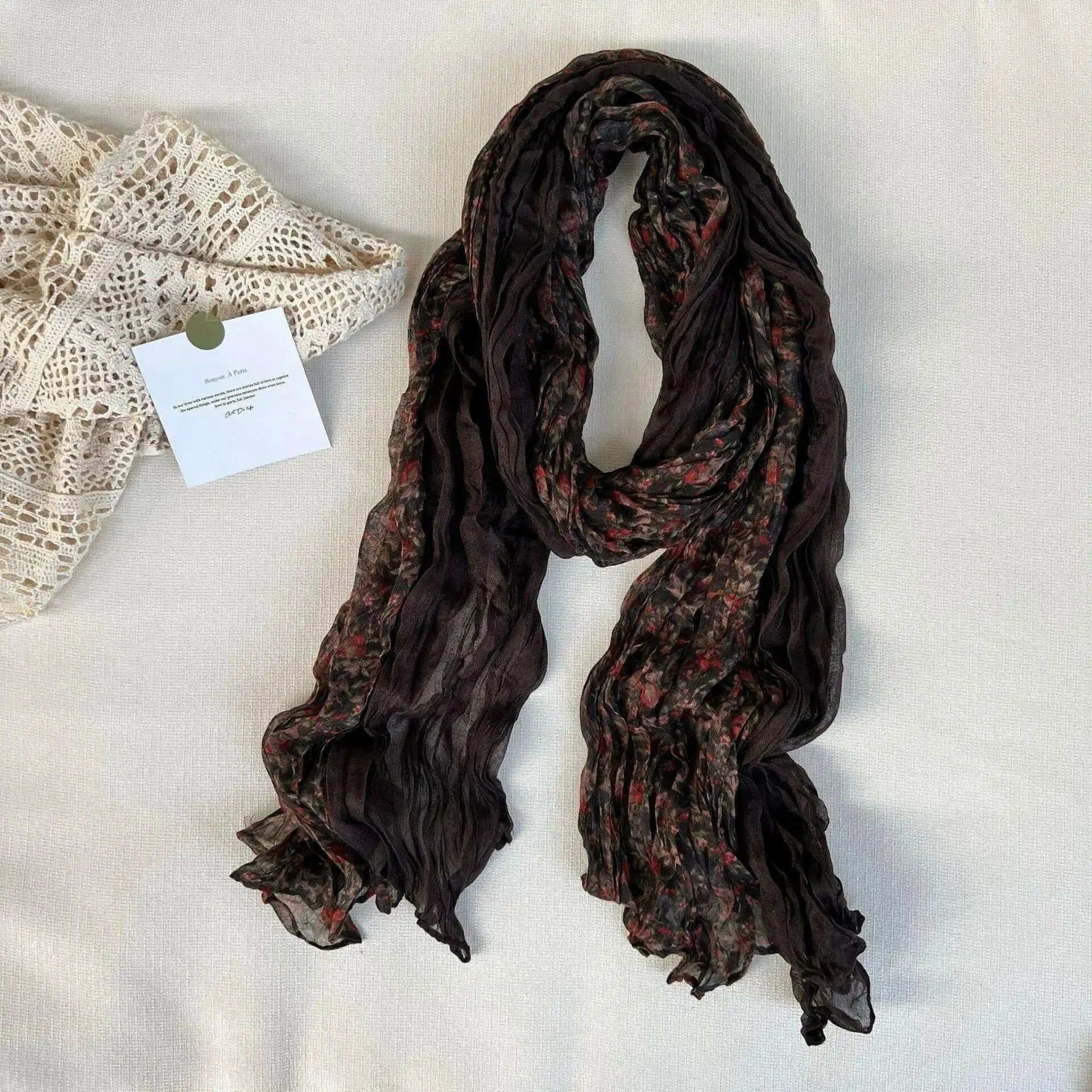 Artistic Retro Soft Small Floral Vintage Cotton And Linen Scarf For Women - Plush Fashion Hub