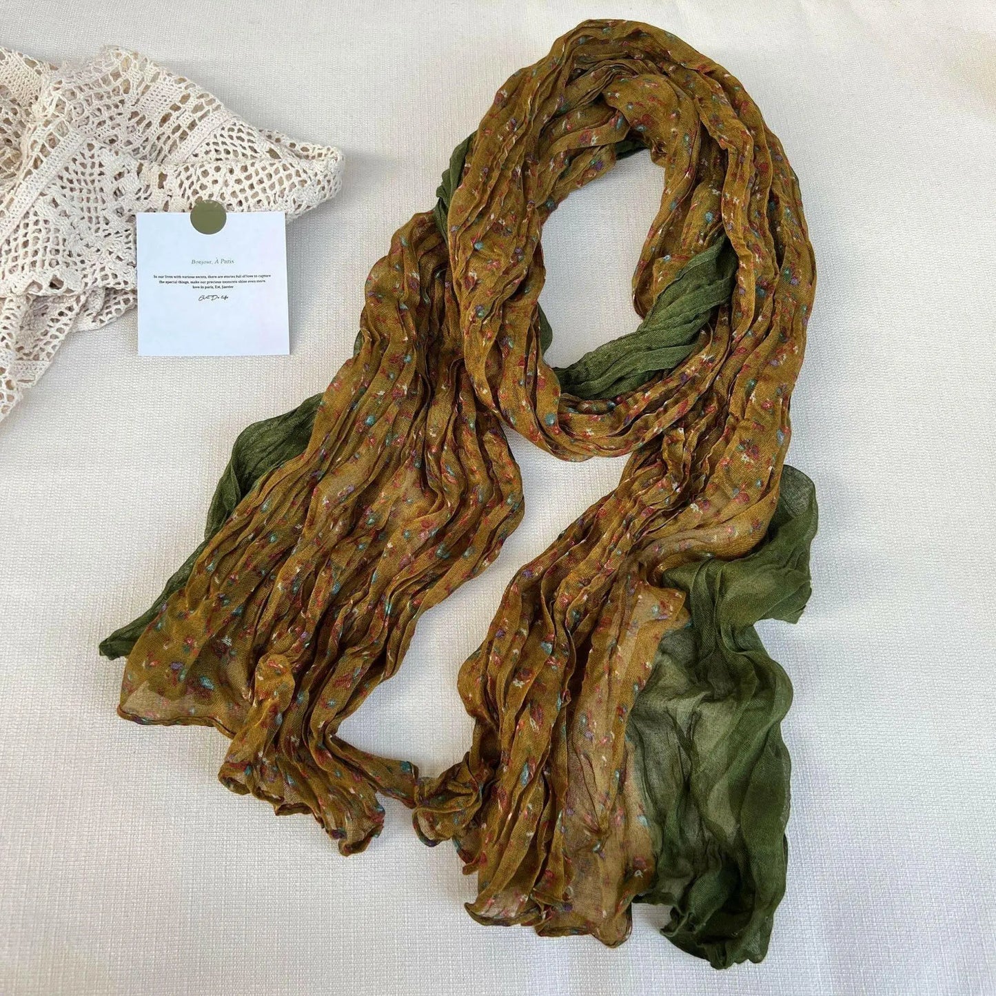 Artistic Retro Soft Small Floral Vintage Cotton And Linen Scarf For Women - Plush Fashion Hub