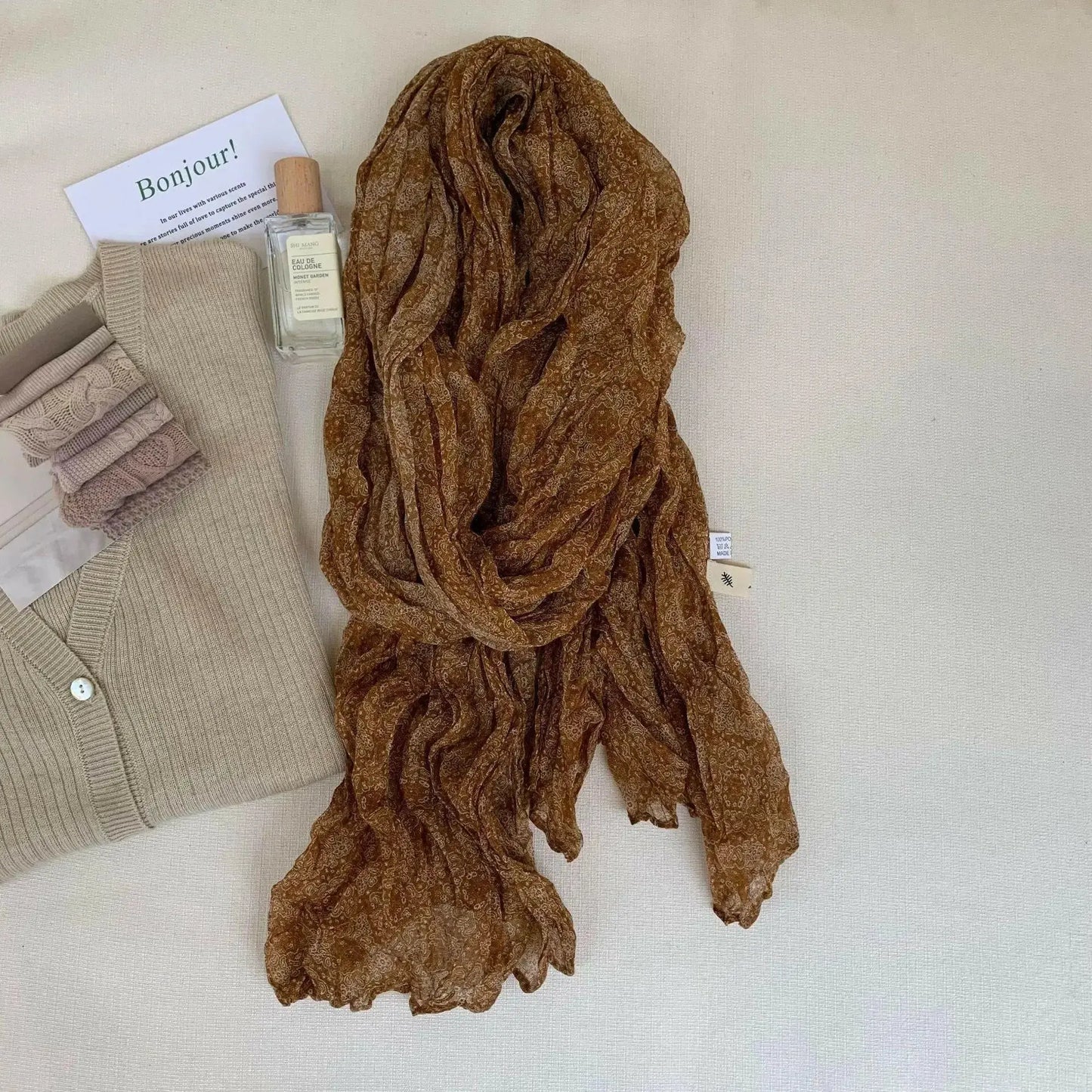 Artistic Retro Soft Small Floral Vintage Cotton And Linen Scarf For Women - Plush Fashion Hub