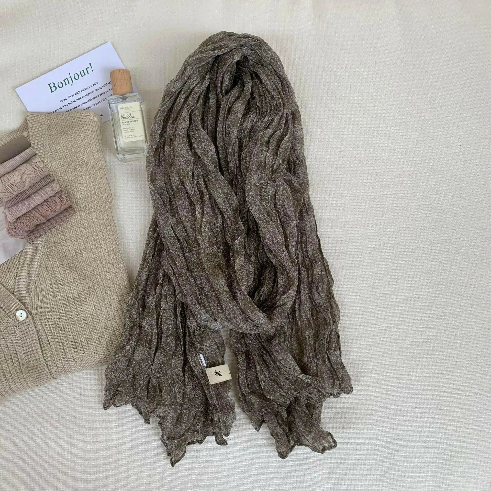 Artistic Retro Soft Small Floral Vintage Cotton And Linen Scarf For Women - Plush Fashion Hub