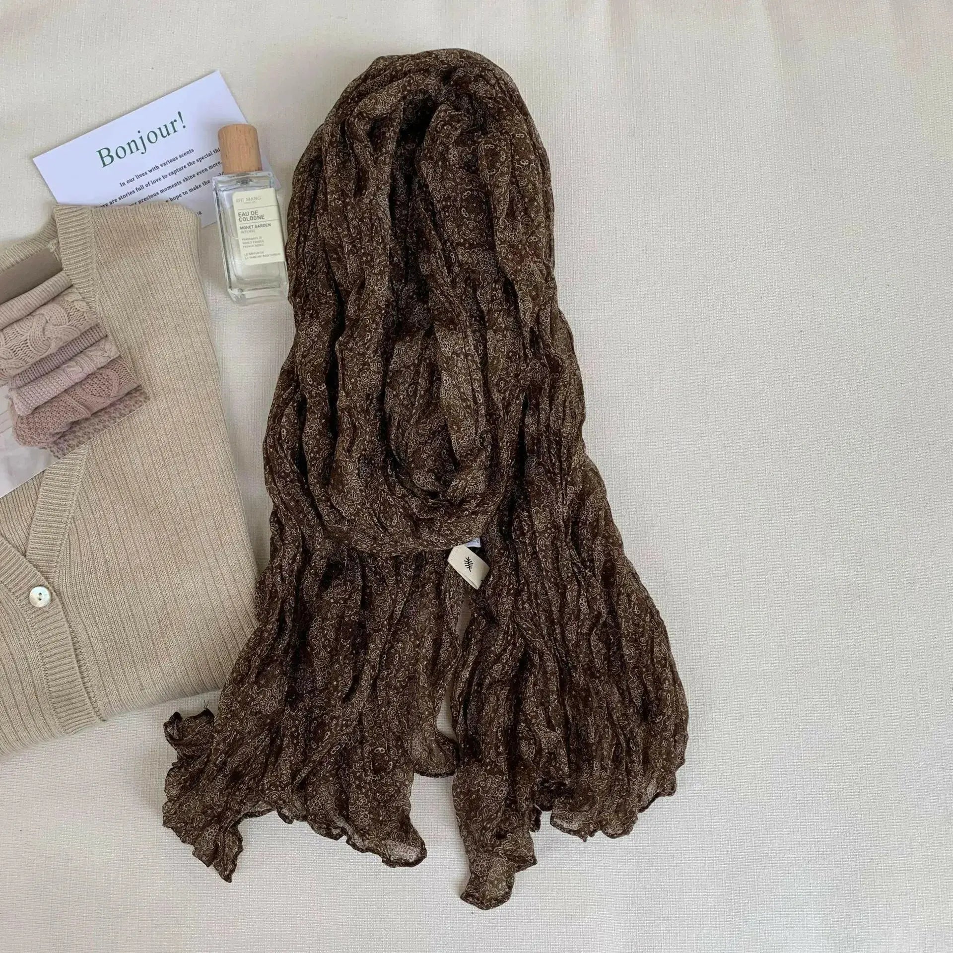 Artistic Retro Soft Small Floral Vintage Cotton And Linen Scarf For Women - Plush Fashion Hub