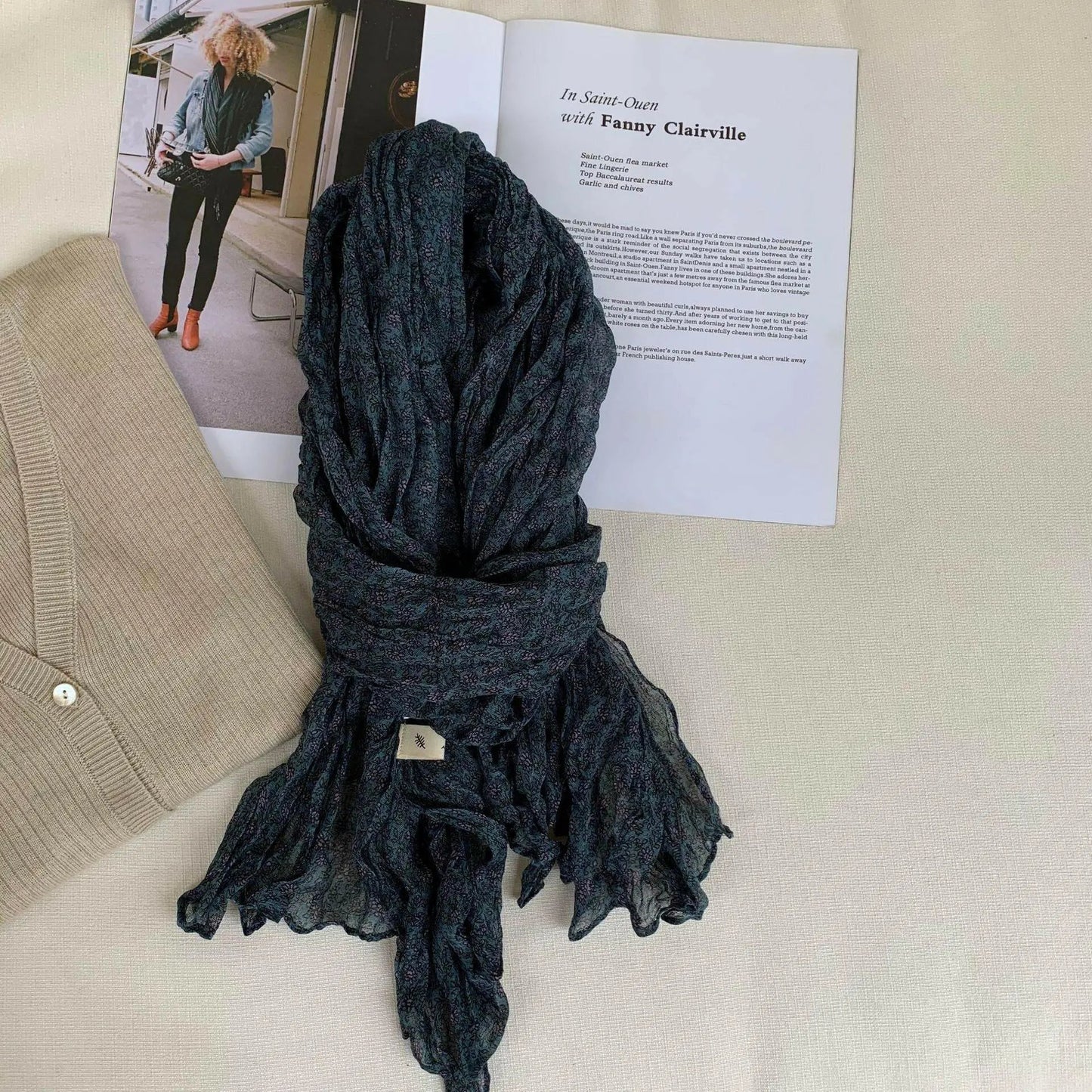 Artistic Retro Soft Small Floral Vintage Cotton And Linen Scarf For Women.