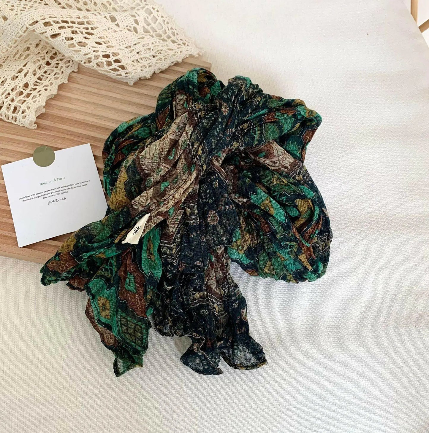 Artistic Retro Soft Small Floral Vintage Cotton And Linen Scarf For Women - Plush Fashion Hub