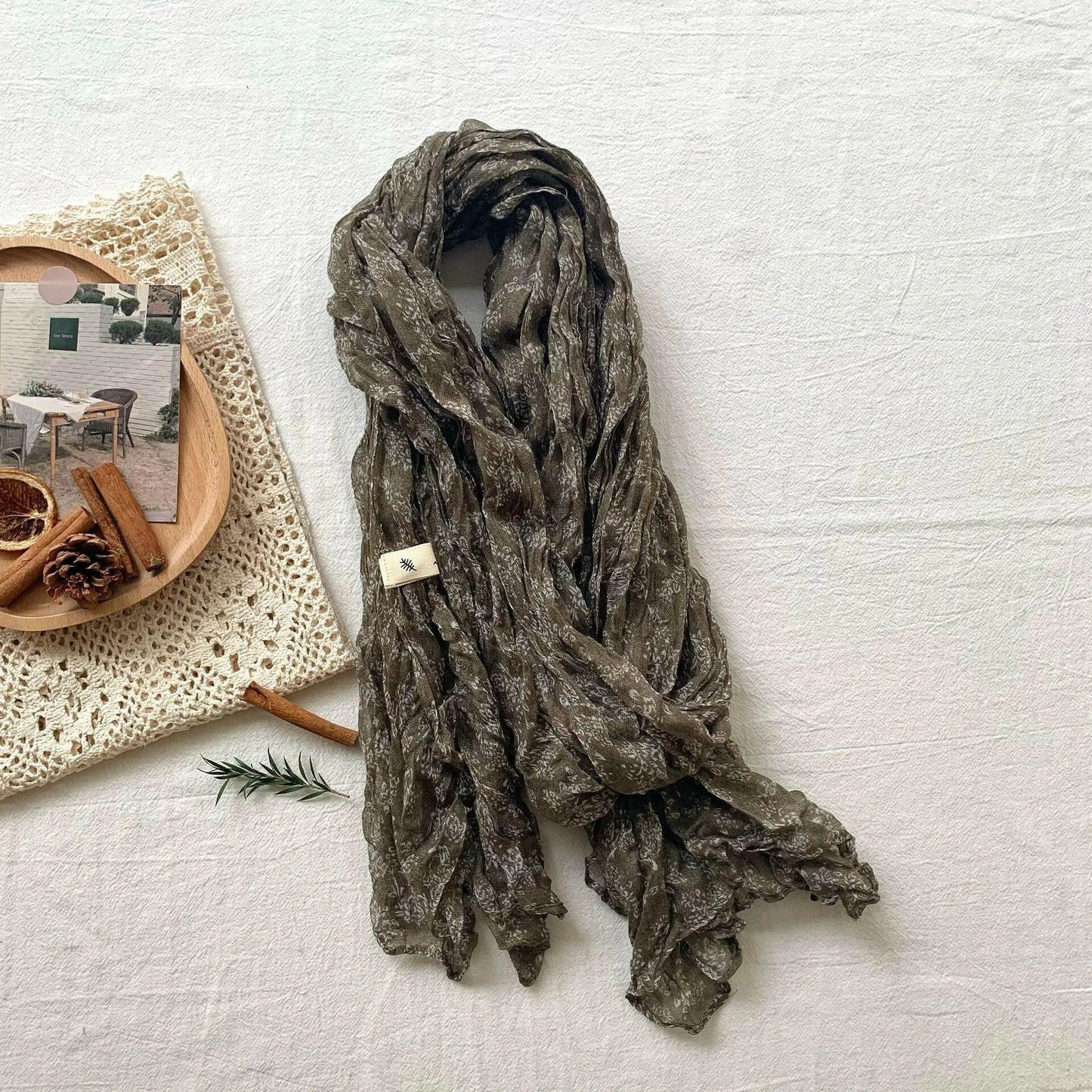 Artistic Retro Soft Small Floral Vintage Cotton And Linen Scarf For Women - Plush Fashion Hub