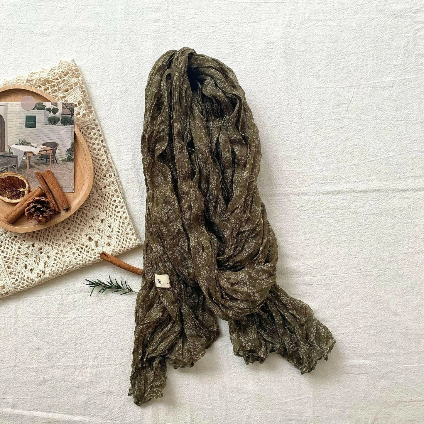 Artistic Retro Soft Small Floral Vintage Cotton And Linen Scarf For Women - Plush Fashion Shop