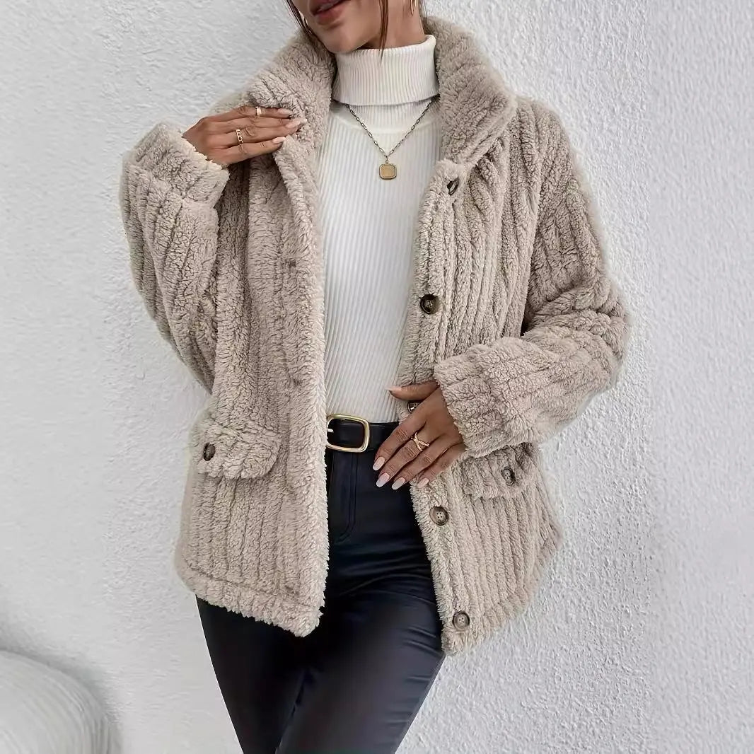 Autumn Winter Plush Button Cardigan Casual Coat Perfecsy