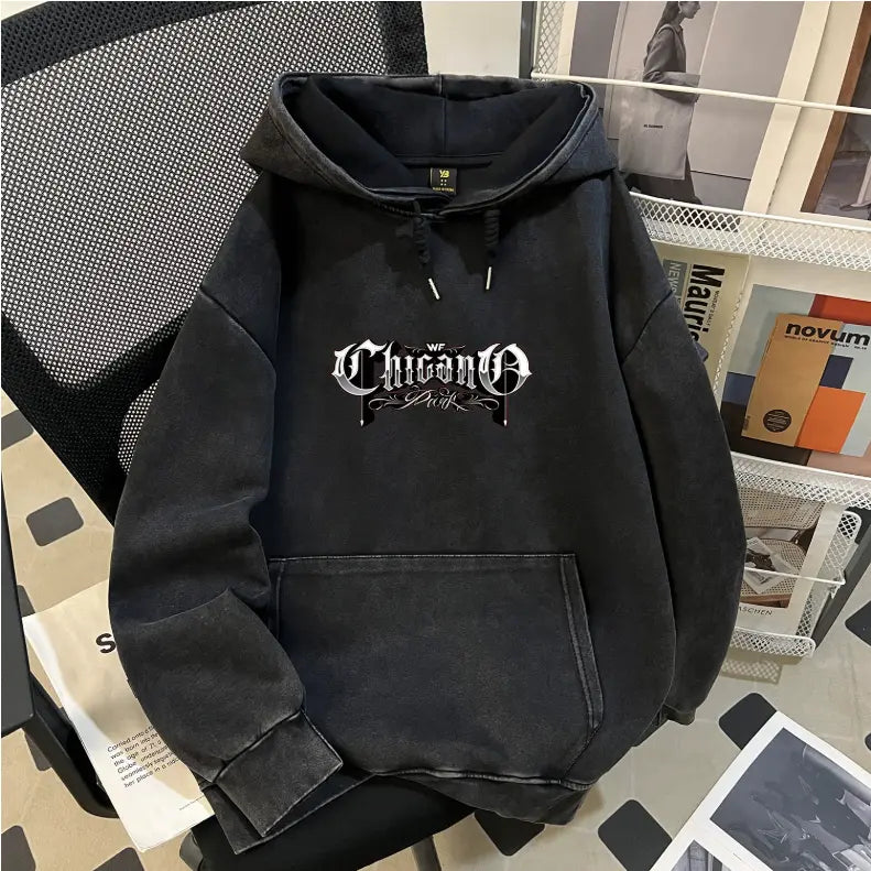 Autumn Winter Pure Cotton Cotton Composite Casual Trend Vintage Batik Washed Distressed Hooded Sweater Perfecsy