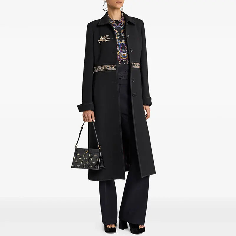 Autumn Winter Star Heavy Industry Beads Diamond Badge Woolen Coat Woolen Coat Perfecsy