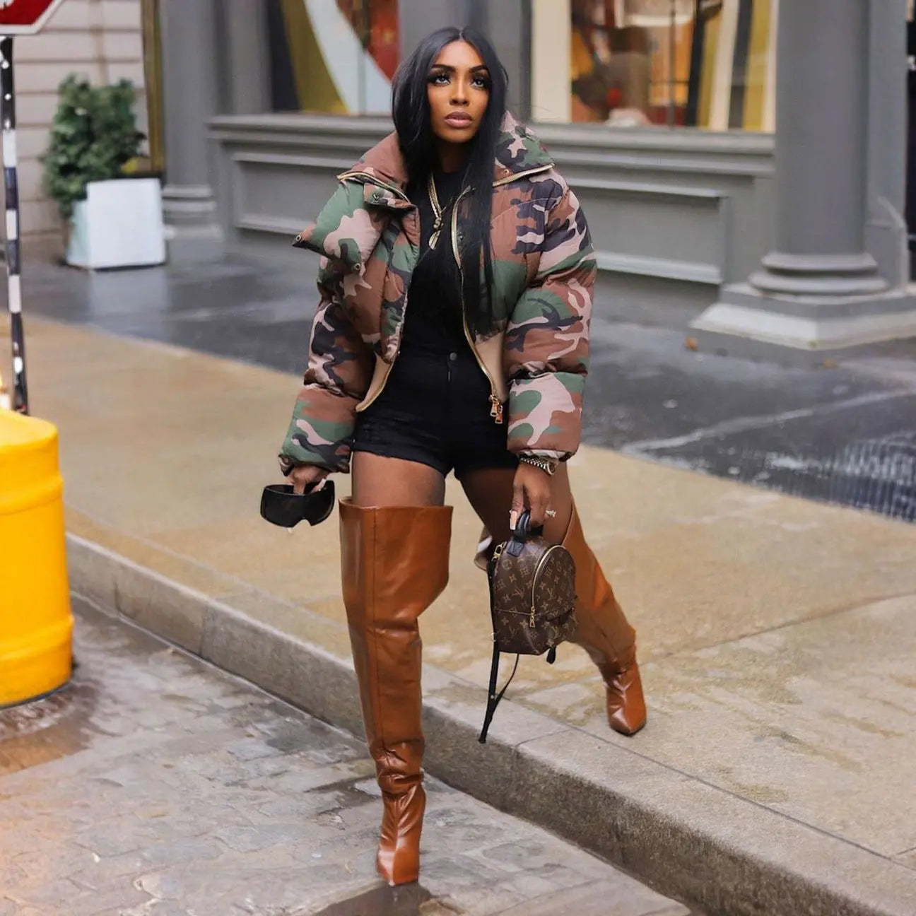 Autumn Winter Women Clothing Retro Camouflage Print Short Jacket Cotton Coat Perfecsy