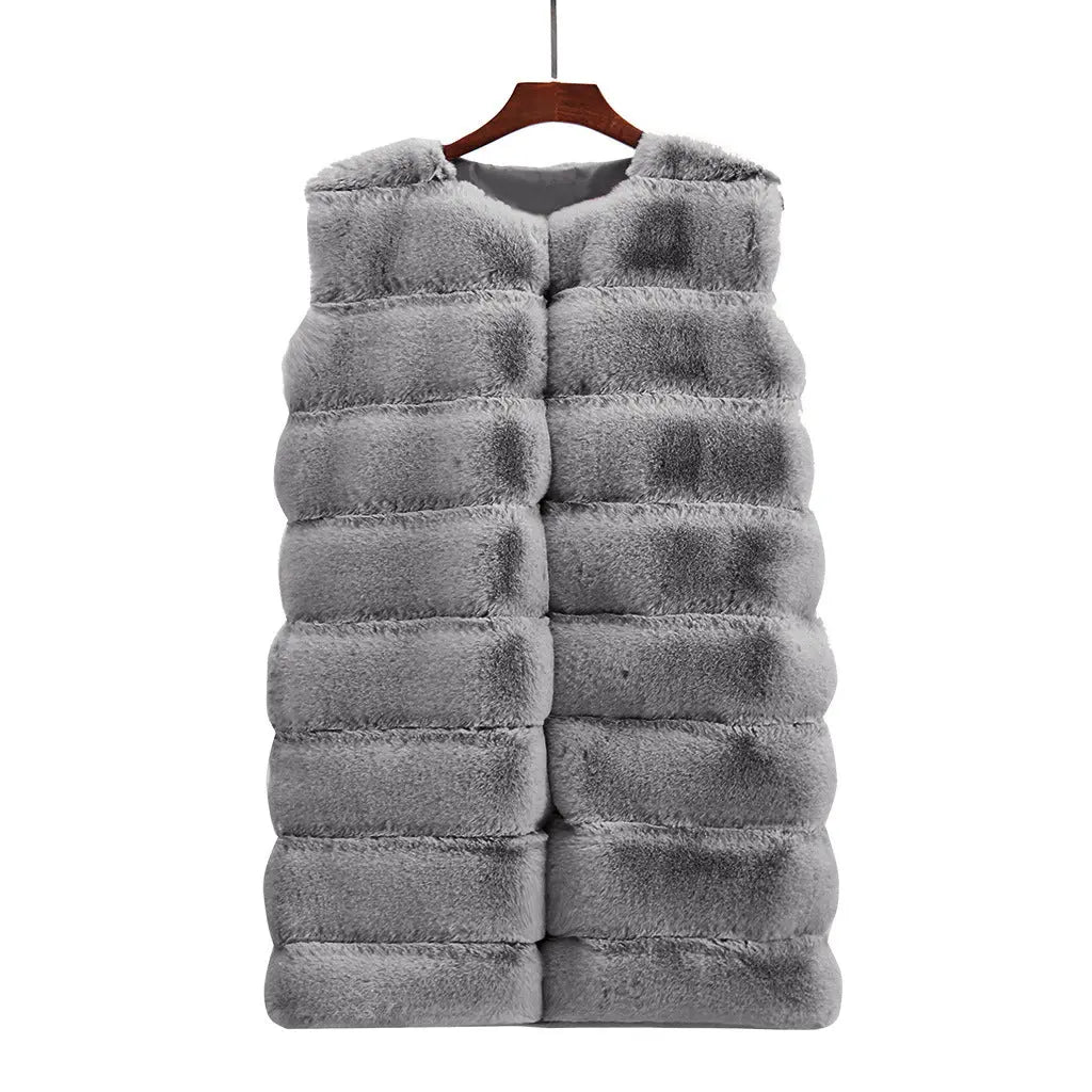 Autumn WinterNew Faux Fur Long Vest Cotton-Padded Coat Thickened Long Section Plush Vest Perfecsy