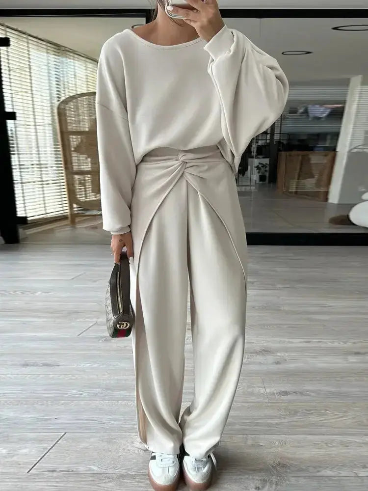Backless Solid Color Hoodie Sweatshirt Trousers Suit - Plush Fashion Hub