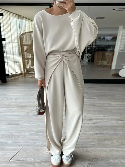 Backless Solid Color Hoodie Sweatshirt Trousers Suit - Plush Fashion Hub