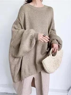 Batwing Sleeves Loose Solid Color Sweater Top Plush Fashion Hub